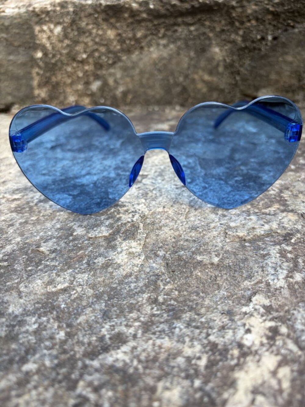 NEW Blue Heart Shaped Sunglasses Rimless Tinted Festival Rave Party Boho Shades
